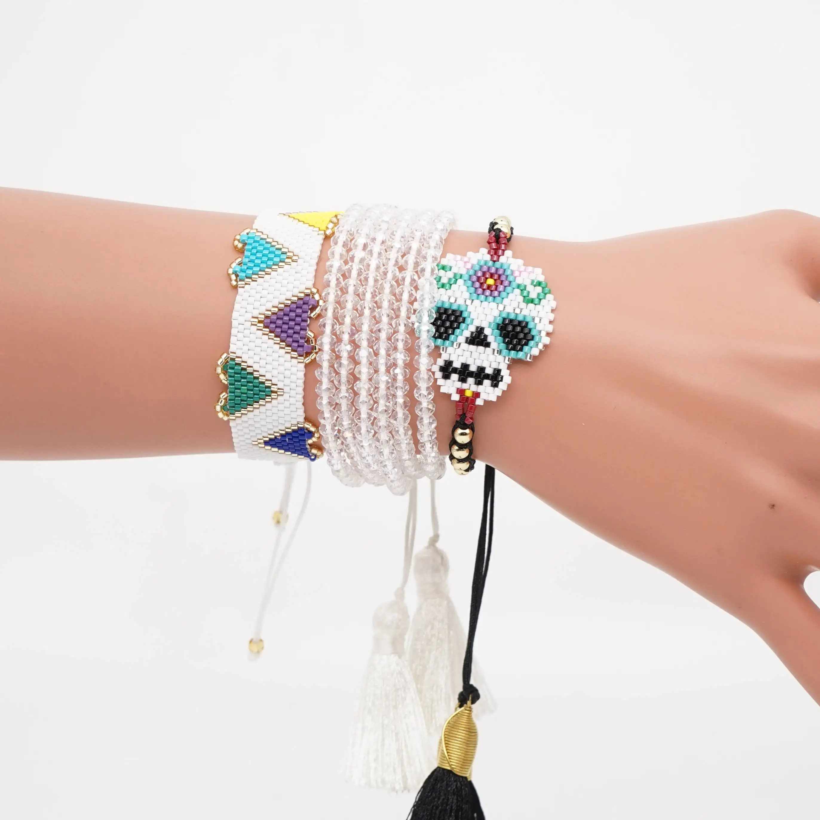 Go2boho MIYUKI браслет в виде сердца мексиканский череп ювелирные изделия Белый Кристалл кисточкой Pulsera Mujer Браслеты Женские богемные ручной работы