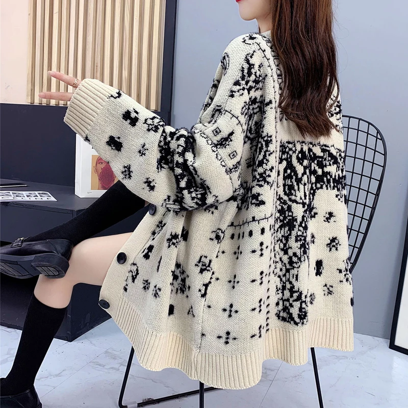 

Sweater Jackets Women Outerwear Oversized Autumn WInter Loose Ladies Cardigans Lazy Style Long Sleeve Thick Knitted Coats KS797