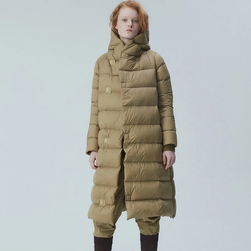 Luxury 2020 Winter Women's Down Jacket Solid Long Puffer Coat Warm Hooded Female White Duck Loose Feather Snow Outwear | Женская