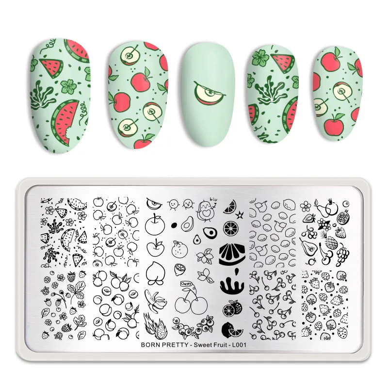 Серия BORN PRETTY Fruit штампованные пластины Прямоугольная форма лимон арбуз