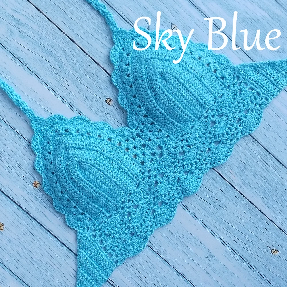 10 Colors Have Lining Womens Bikini Top Sexy Crochet Knit Separate Female Swimsuit Push Up Bra Beachwear Plus Size Bathing Suits