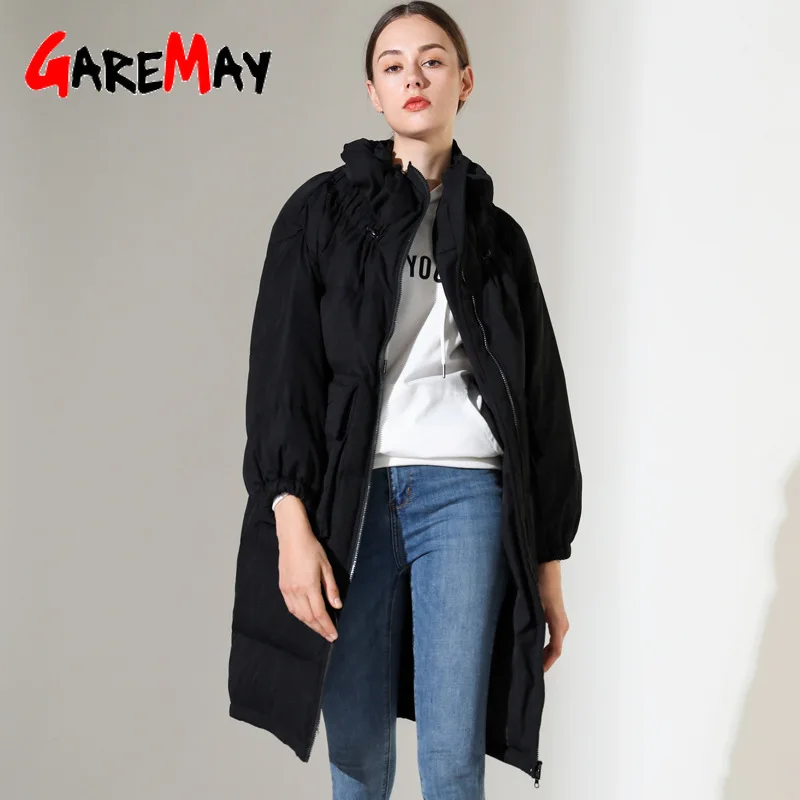 Женский длинный пуховик с высоким воротником теплая свободная парка