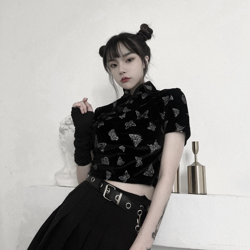 Женский вельветовый костюм в стиле ретро Темно-Синяя бархатная футболка с