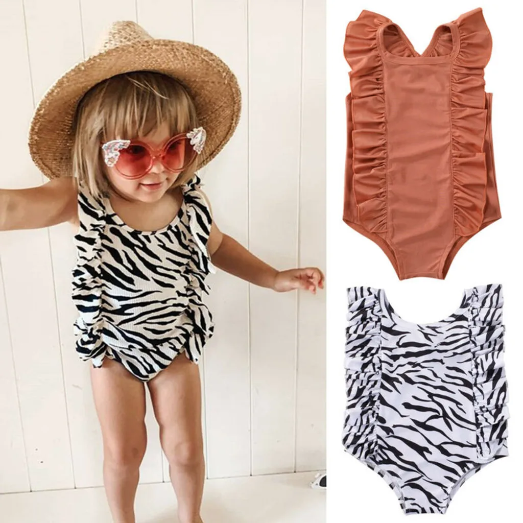 

Fashion Baby Girls Swimwear Girls' Sleeveless Ruffled Solid Color Swimsuit One Piece Swimsuit For Toddler Girls