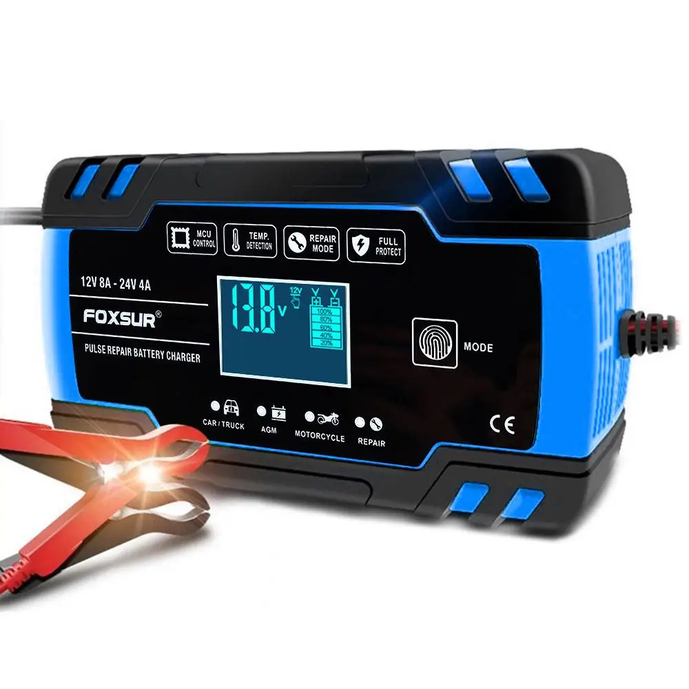 

Vehemo Repair Charger 12V/24V 8A Humid Motorcycle Repair Charger Lead Acid AGM GEL Pulse Repair Charger Car Battery Universal