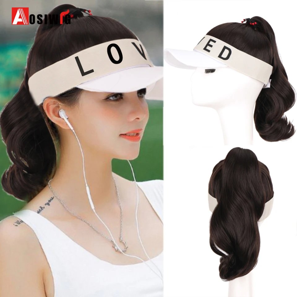 

AOSIWIG синтетический бритвенный парик для наращивания волос Волнистые волнистые вьющиеся волосы Защита от Солнца шляпа и парик невидимое бес...