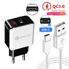 Зарядное устройство USB Type-C с поддержкой быстрой зарядки 3,0, Micro USB, кабель для быстрой зарядки для Xiaomi, Samsung A22, Huawei Honor, NOKIA X10, G20, зарядное устройство для телефона