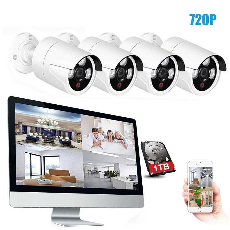 IMPORX 4CH 720P Беспроводной NVR комплект с 13 дюймовым ЖК монитором Wi Fi CCTV системой 1.0MP IP