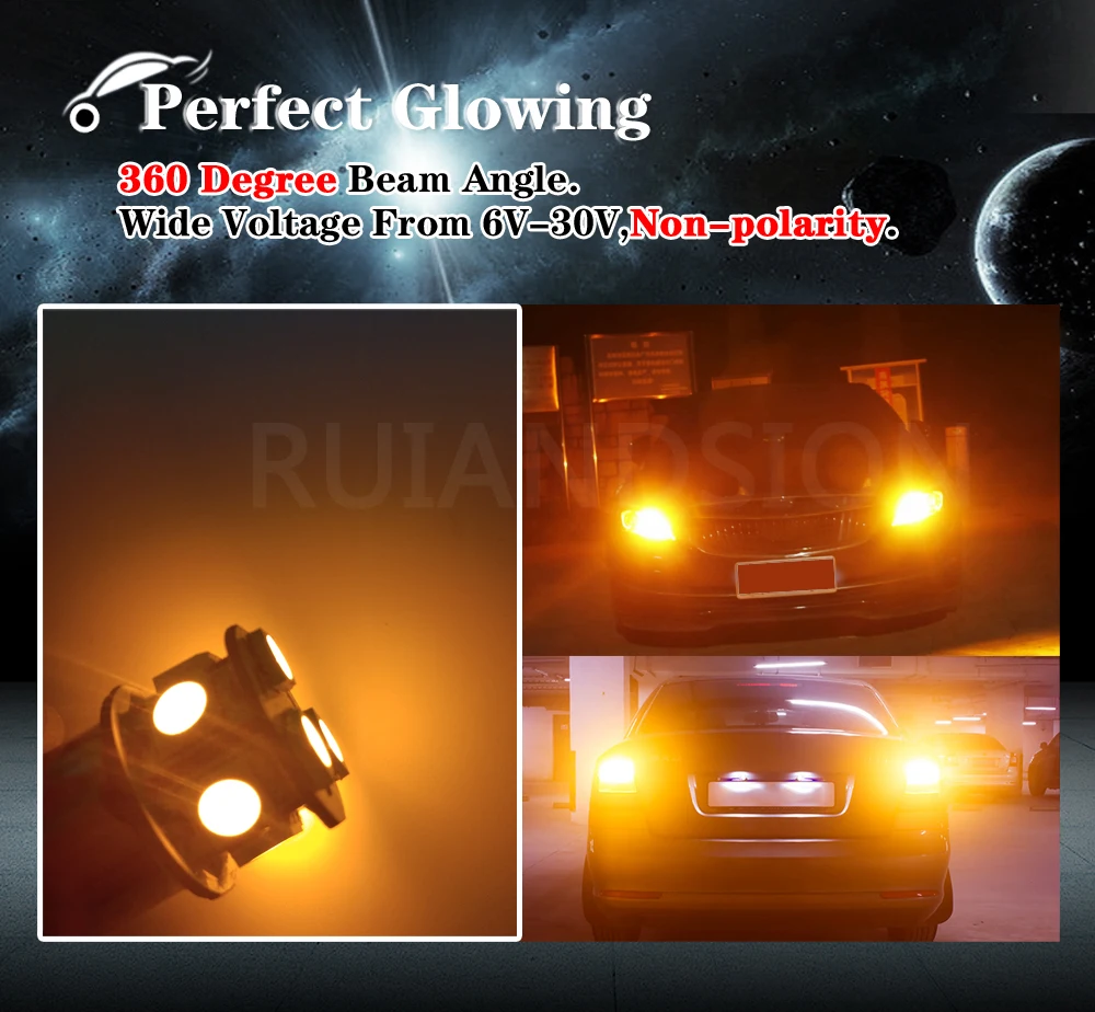 

2 pcs 5050 9smd BAU15S Auto Reverse Turn Direction Lamp Brake Signal Light 2700K led bulb 6-30V Yellow