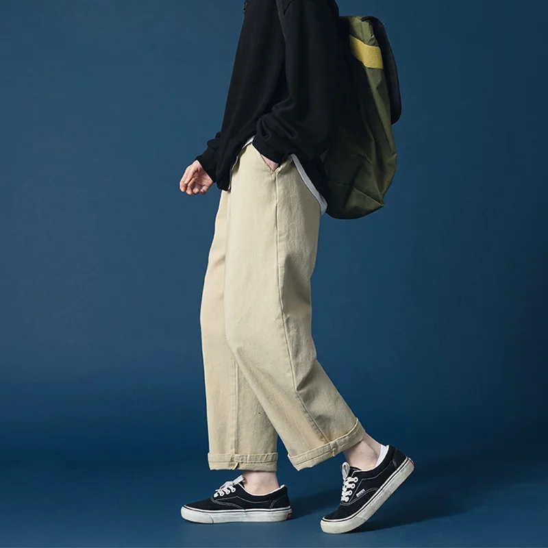 

Pant Women Casual Cotton Wide Leg Loose Pants Korean Retro Ankle Length Elastic Waist Trousers Female Streetwear