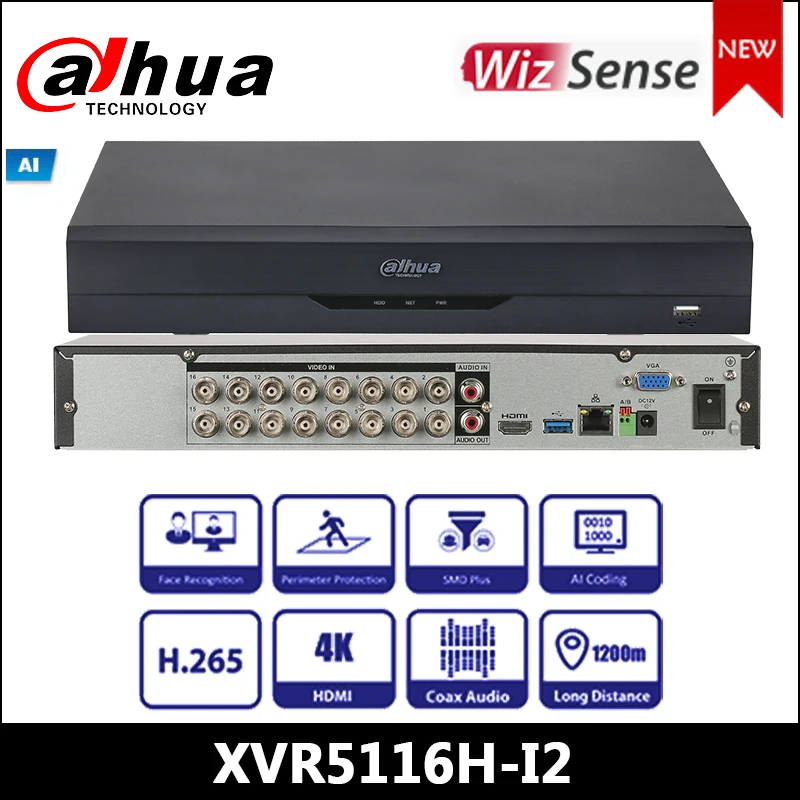 

16-канальный пятикристаллический мини-видеорегистратор Dahua 5M-N/1080P 1U WizSense, цифровое видеозаписывающее устройство, функциональности Интернет...