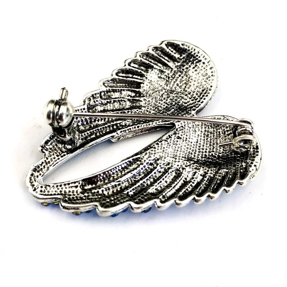 Gothic Vintage AB Crystal Accent Enameled Metallic Blue Angle Wing Brooches Pins Art Nouveau Women Coat Gift Wrap Jewelry | Украшения и