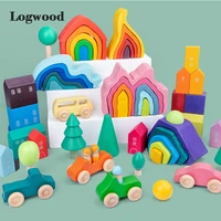 baby toy rainbow stacker educational wooden puzzle shape stacking family games wooden toys for children funning game