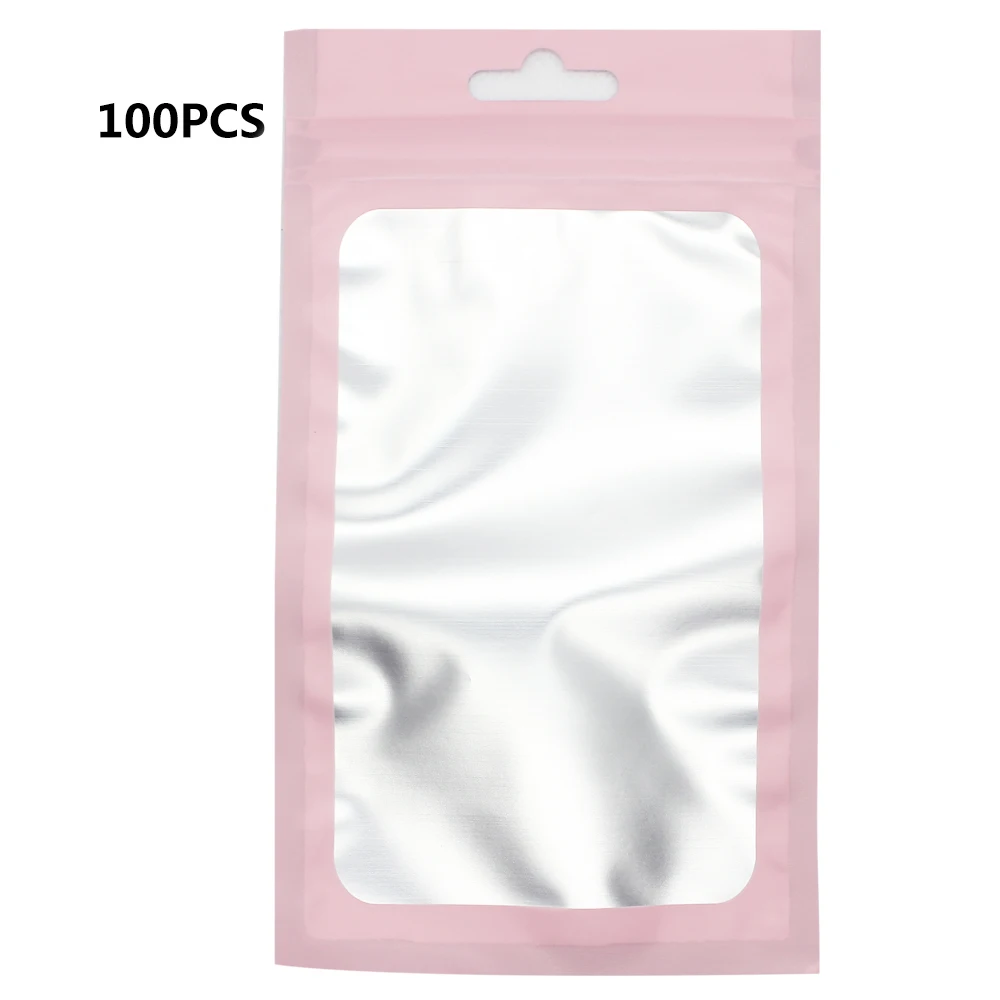 

100Pcs Self Lock Resealable Mylar Bags Matte Clear Window Package Foil Food Bag Hang Hole Plastic Pouches