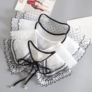 Вышитый искусственный воротник, женские съемные воротники с большим лацканом, белый накладной воротник, рубашка, шали, хаки, хаки, женские воротники