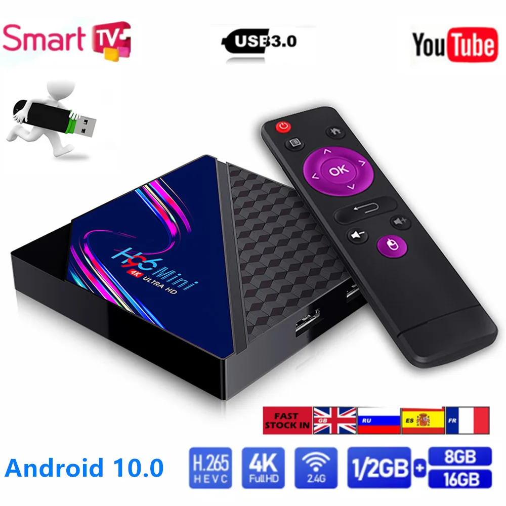 

2021 H96Mini Smart TV BOX Android 10.0 TV Box 2G 16GB 4K HD 1080P Youtube 3D Video Media Player WiFi 2.4G/5G M3U Set Top Box