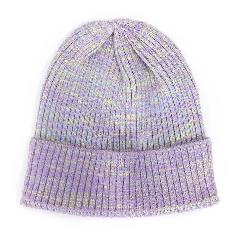 Purple Fashion woman variegated knit hat autumn and winter warm high quality cotton hat Innocent cap ladies casual ski mask peas - Цвет: Purple