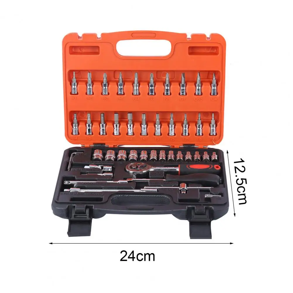 

46Pcs Socket Set Complete Anti-corrosion Chromium Vanadium Alloy Steel Practical Ratchet Socket Kit for Car Repairing Accessorie