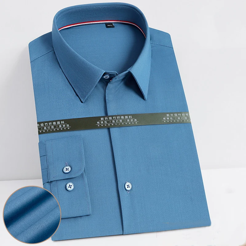 Bamboo Fiber Men's Dress Shirt Thin Striped Long Sleeve Mens Social Shirts Regular Fit Multicolor Business Quality No Pocket Pop