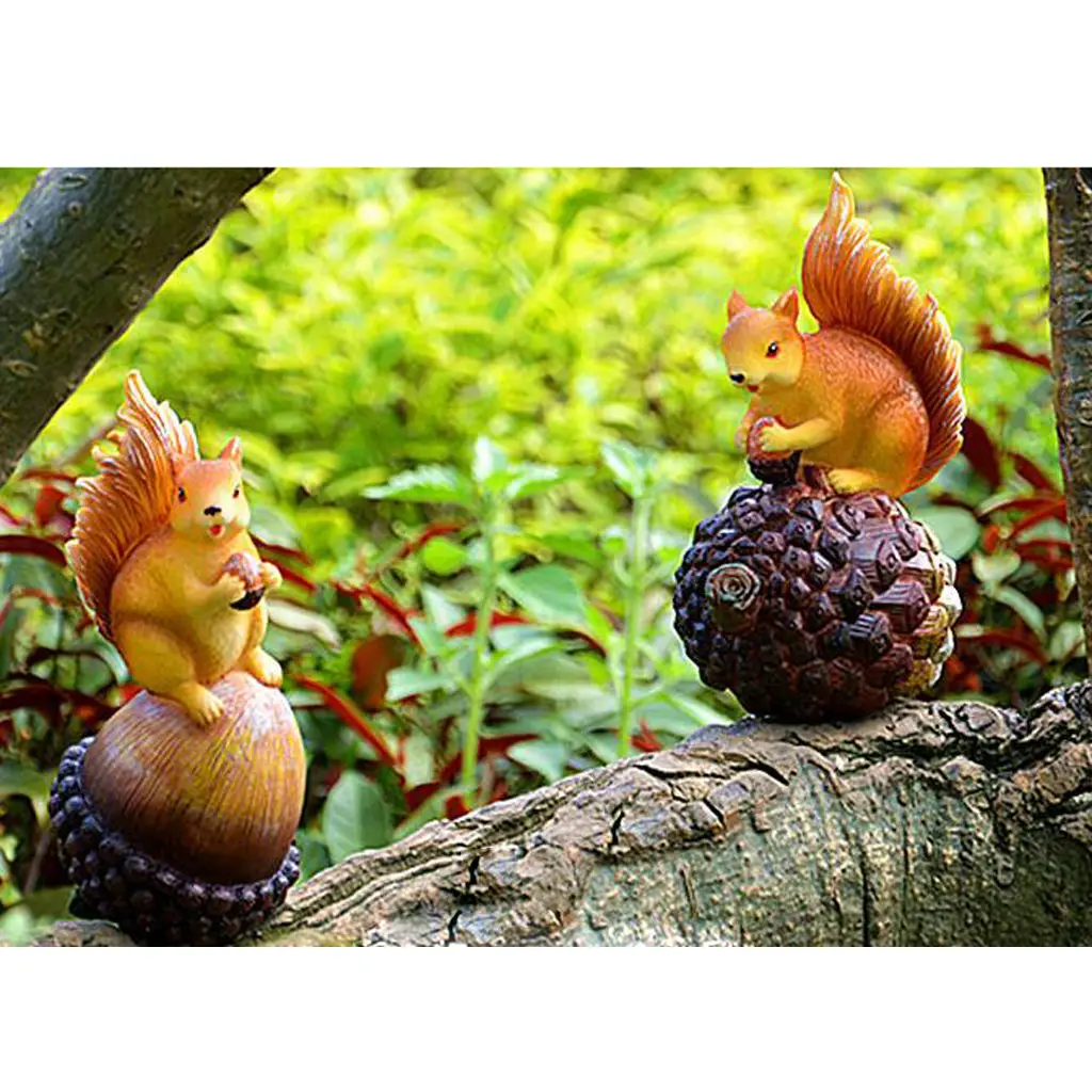

Mini Squirrel Figurines Lawn Ornament Animal Statues Garden Art Decor