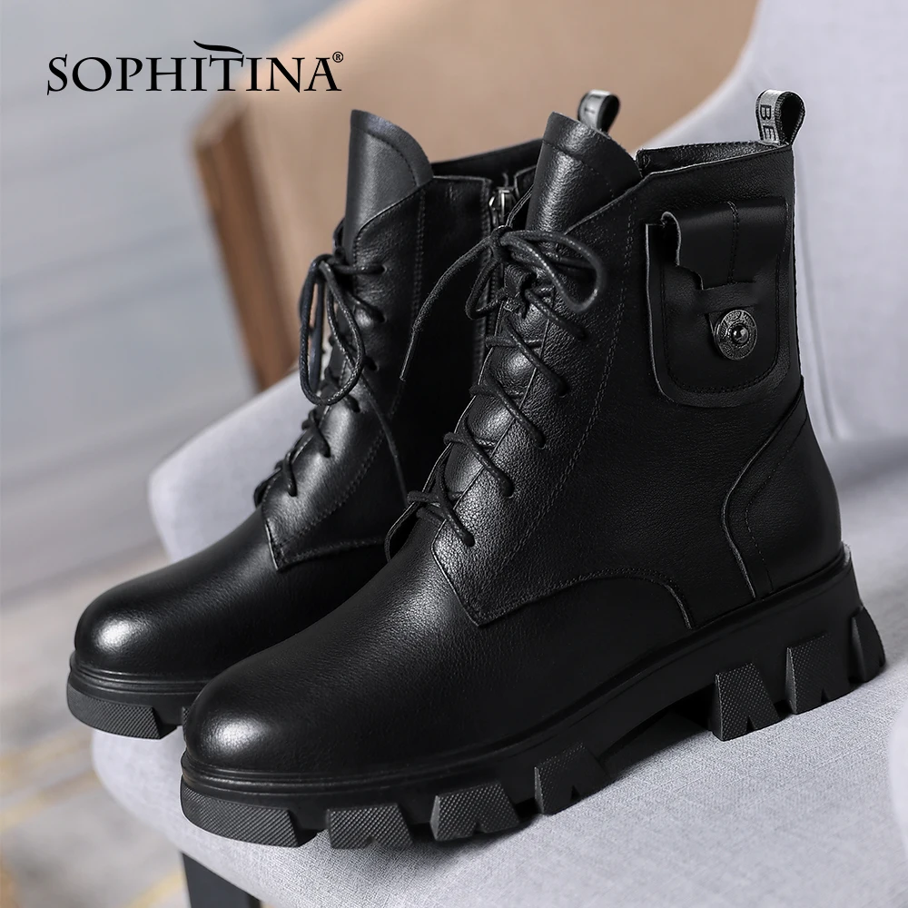 Online Sepatu Bot Pergelangan Kaki Kasual SOPHITINA Sepatu Bot Ritsleting Ujung Bundar Nyaman Berenda Tetap Hangat Sepatu Kantor Wol WO825