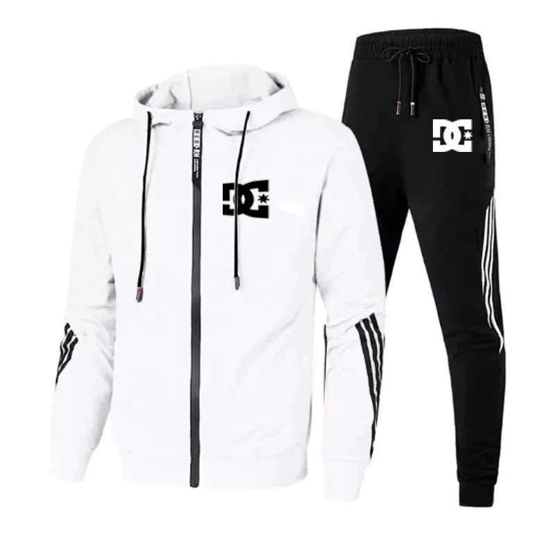 

2021 New Men's Fashion Hooded Coat with Embroidered Print + Pants 2 piece suit Men's Hooded Coat Casual Hooded Coat
