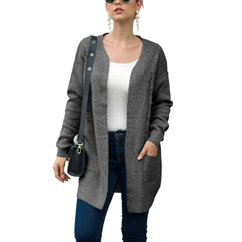 Sweater women 2019 autumn and winter loose large size knit cardigan pocket solid color European American vestidos MMY77035 |