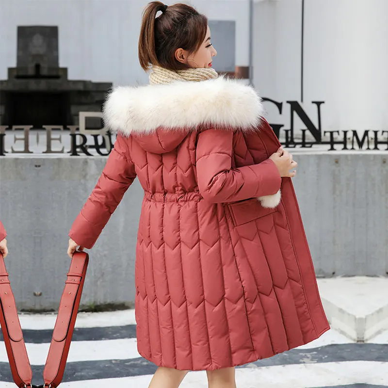 

Chic Fur Coat Hooded Winter Down Jacket Warm Jacket Plus Size Long Slim Women Cotton padded Wadded Parkas female jacket 9 colors