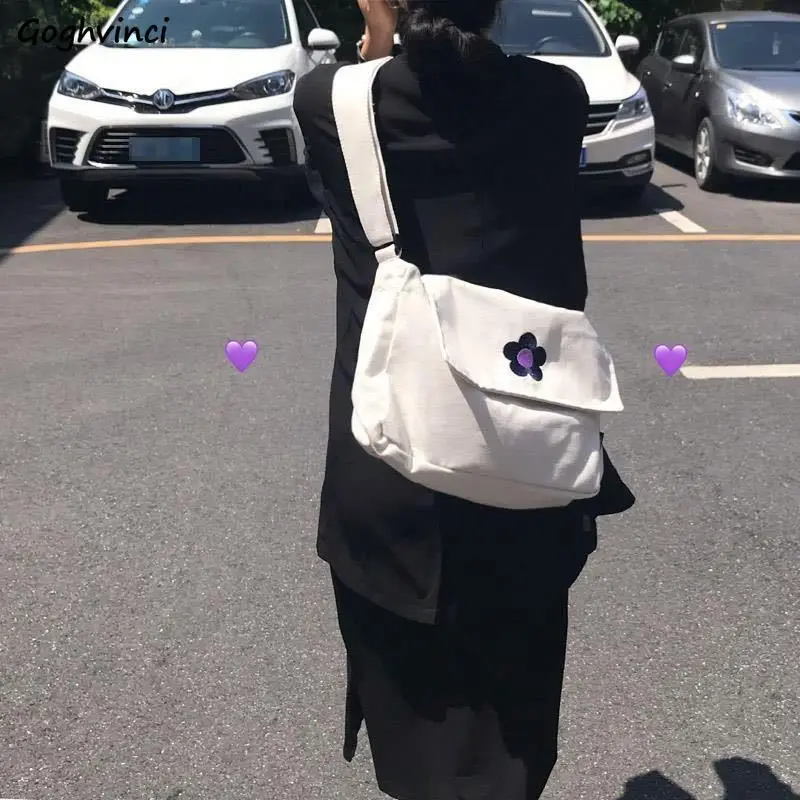 

Crossbody Bags Women Canvas Embroidery Flowers Cover Students Harajuku Korean Style Chic All-match Stylish Handbags Leisure New