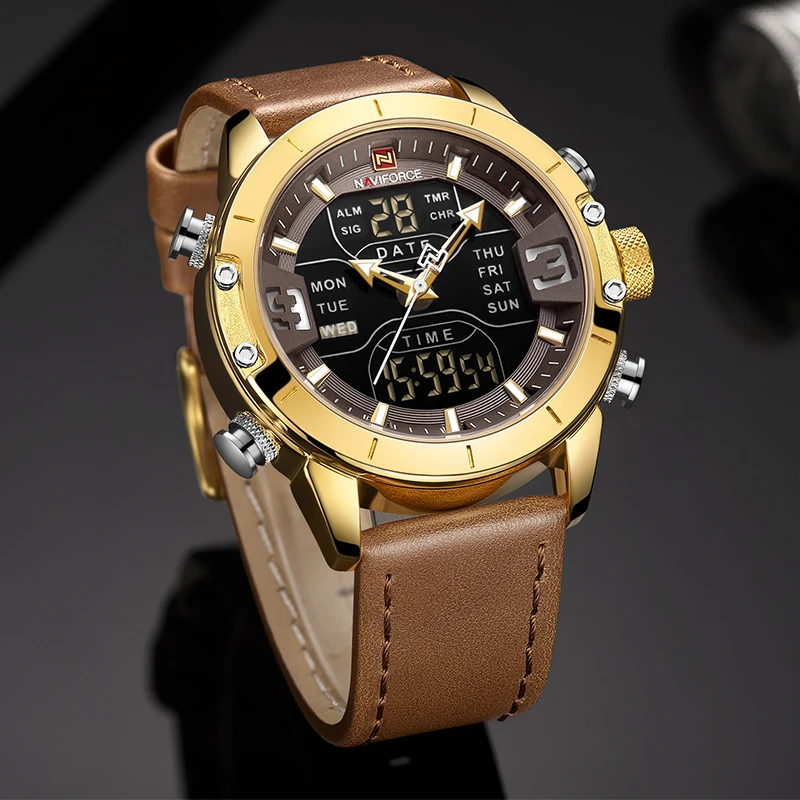 Relogio NAVIFORCE кварцевые часы для мужчин люксовый бренд наручные s светодиодный