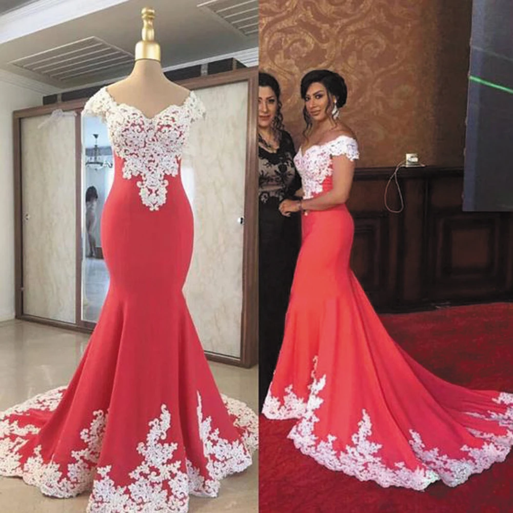 

SuperKimJo Abiti Da Cerimonia Red Evening Dresses Long Cap Sleeve Lace Applique Mermaid Modest Elegant Gown Vestidos De Fiesta