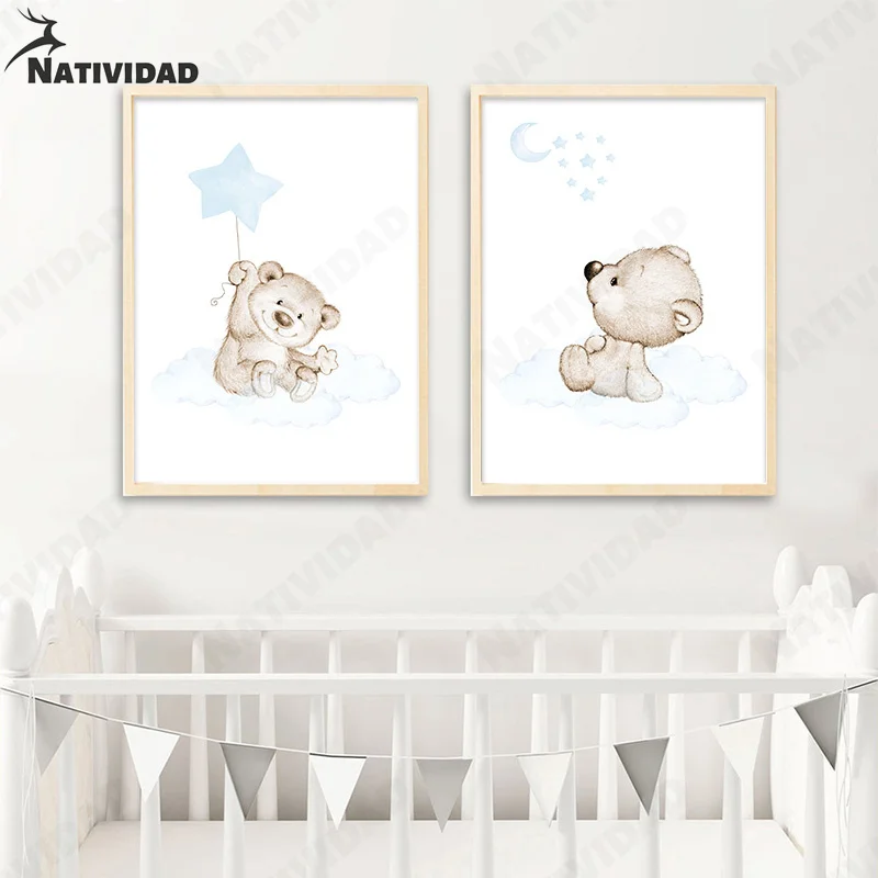 

Cute Children's Bedroom Decoration Canvas Painting Cartoon Animal Posters Aesthetic Modern Minimalist Wall Papers Home Decor