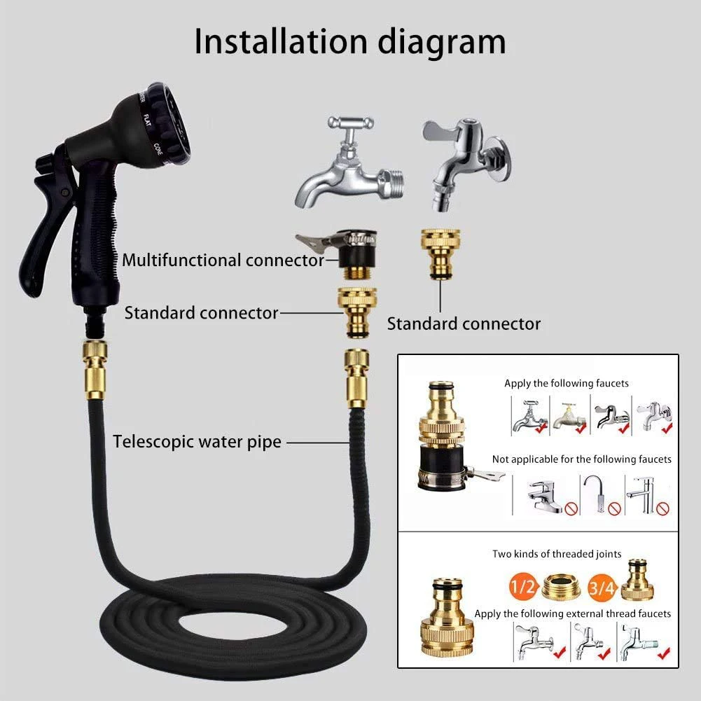 

50-100ft Hose Nozzle Watering Sprinkler Washer Spray Garden Wash Pressure Water Gun Car for Household Garden Safe Accessories