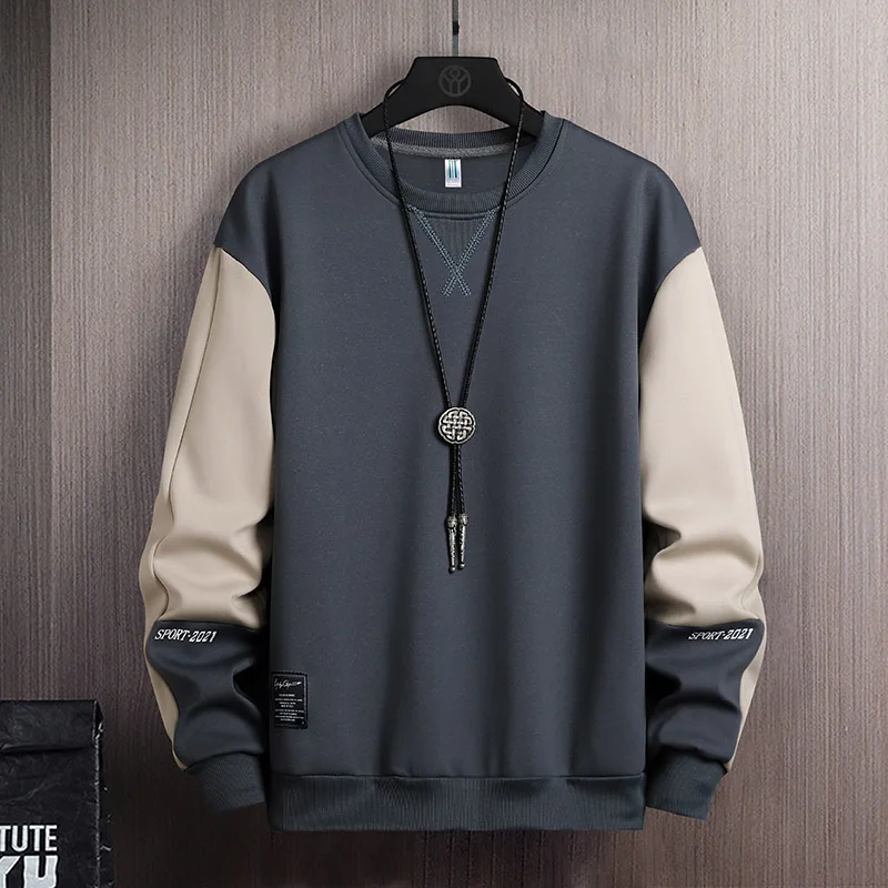 

Autumn Spring Patchwork Hoodies Men 2021 Plus Size Round Neck Sweatshirts Hip Hop Punk Streetwear Casual Pullover Sportswear 4XL