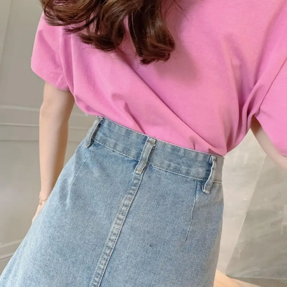 

2020 Denim Skirt Casual Women Stretch Loose Fit Front Button High Waist A Line Denim Mini Skirt Women clothing