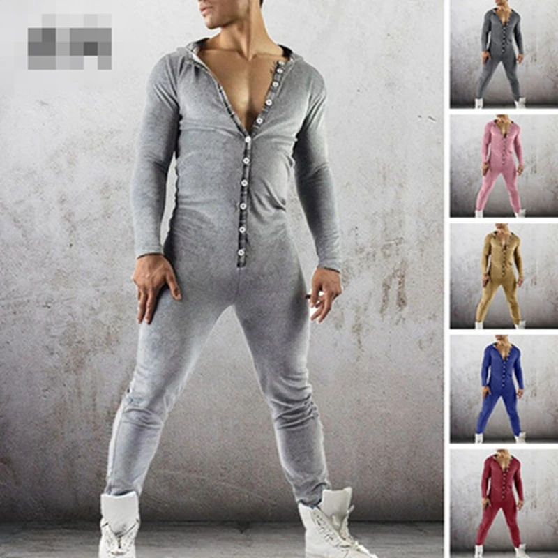 

2021 European and American hot style men's casual solid color hooded fashion slim bodysuit