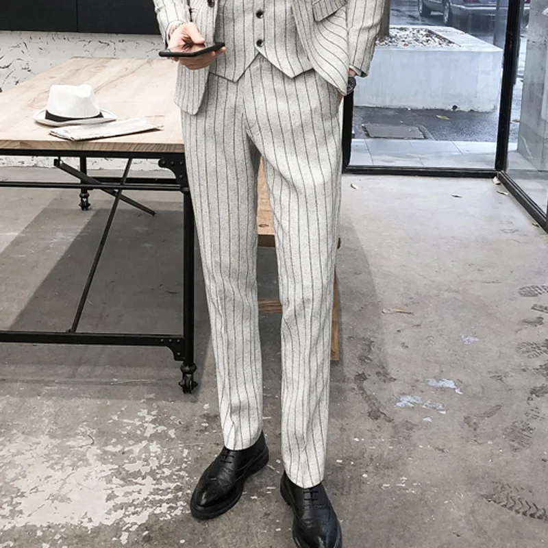 

2020 New Classic Striped Men Business Dress Pants Office Social Work Suit Pants Men Streetwear Casual Trousers Plus Size 29-38