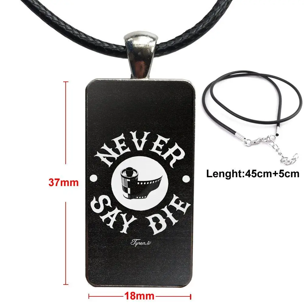 

Goonies Never Say Die For Women Girls Handmade Steel Color Glass Cabochon With Rectangle Shaped Pendant Choker Necklace