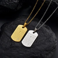 gold silver color stainless steel cross dog tag necklace for men boys lord%e2%80%99s prayerbible verse pendant religious jewelry gift