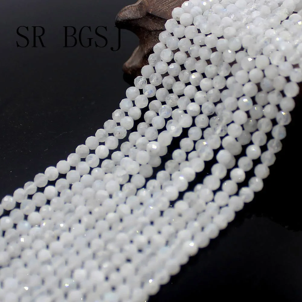 Бесплатная доставка 4 мм граненый круглый белый лунный камень ювелирные