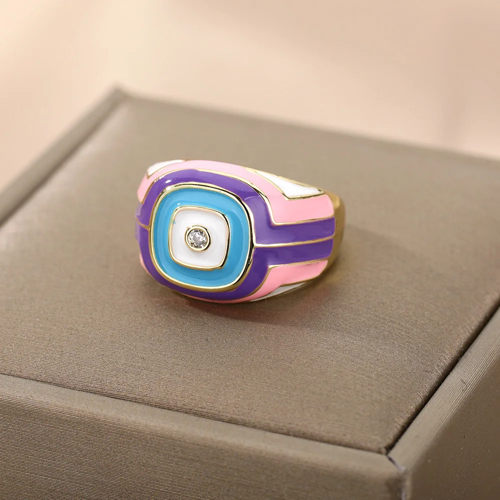 Красочные квадратные эмалевые кольца для женщин геометрические открытые из