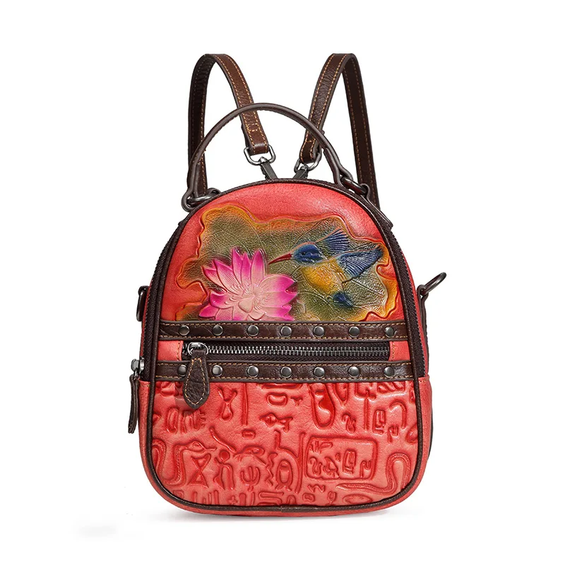 Женская Цветочная Дорожная сумка из натуральной воловьей кожи рюкзак удобный