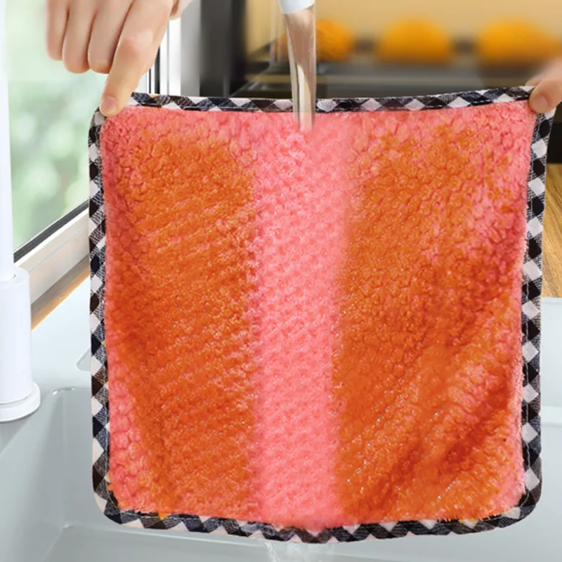 

1 Piece Kitchen Dish Cloth Coral Fleece Velvet Dishtowels Nonstick Oil Washable Quick Drying Kitchen Clean Rags Quick Absorbent