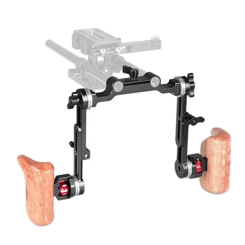 HDRIG Extension-type Arm Shoulder Rig M6 ARRI Rosette Mount Handle Kit Wooden Handle Grip for Camera Cage Kit