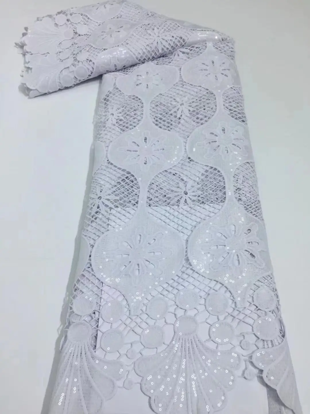

Белая французская кружевная ткань с блестками, высококачественные африканские сетчатые кружева с вышивкой, нигерийские тюлевые ткани 5 ярд...
