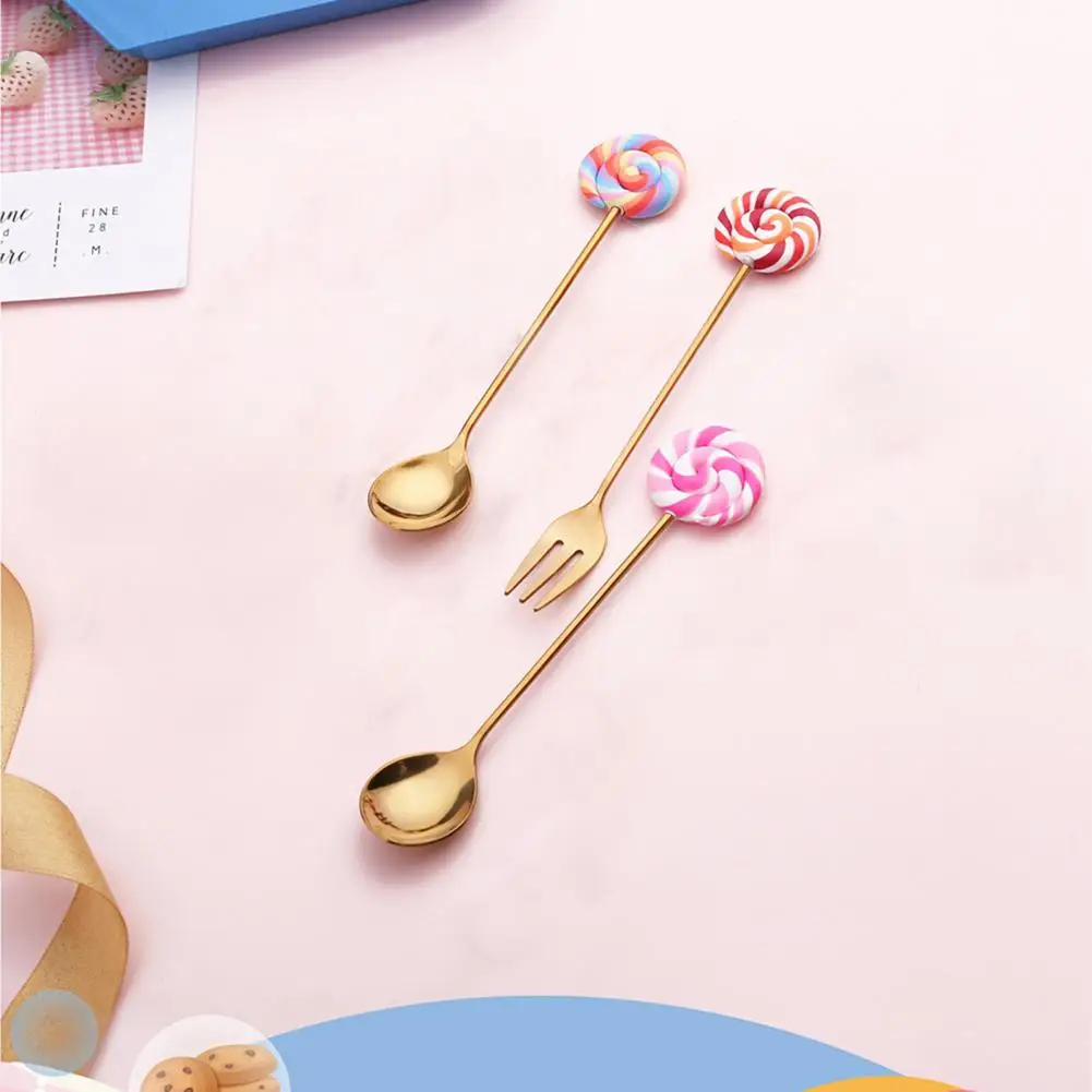 

HOT SALES!!! Lollipop Pattern Stainless Steel Coffee Tea Cake Fruit Spoon Fork Tableware