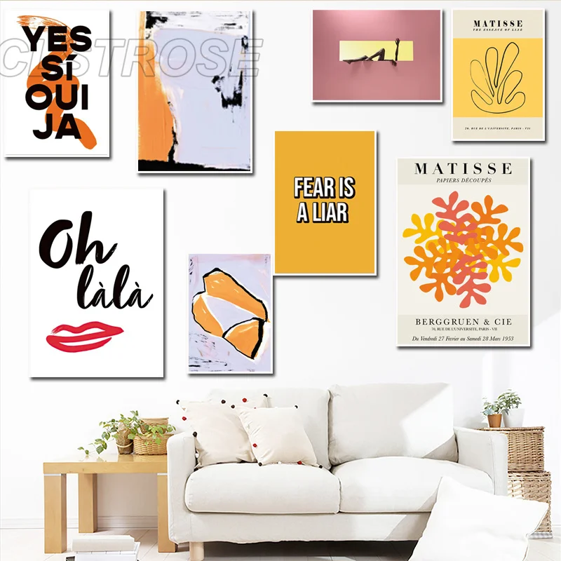 

Abstract Painting Geometric Figures Nordic Poster Letters and Lips Wall Art Print Canvas Painting Decor Pictures for Living Room
