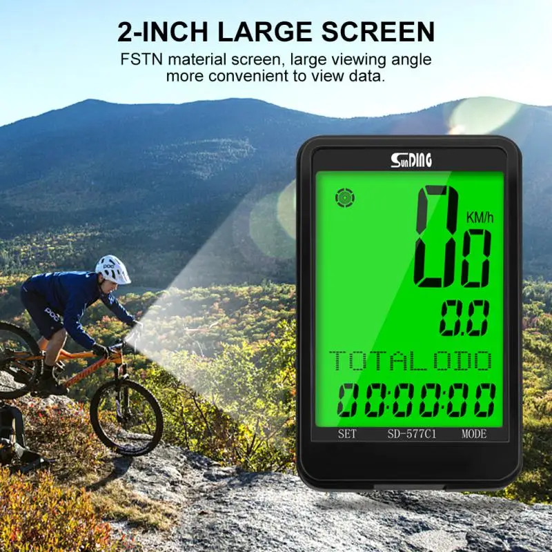 

SUNDING 2 inch Bike Wireless Computer Rainproof Multifunction Riding Bicycle Odometer Cycling Speedometer Stopwatch Backlight