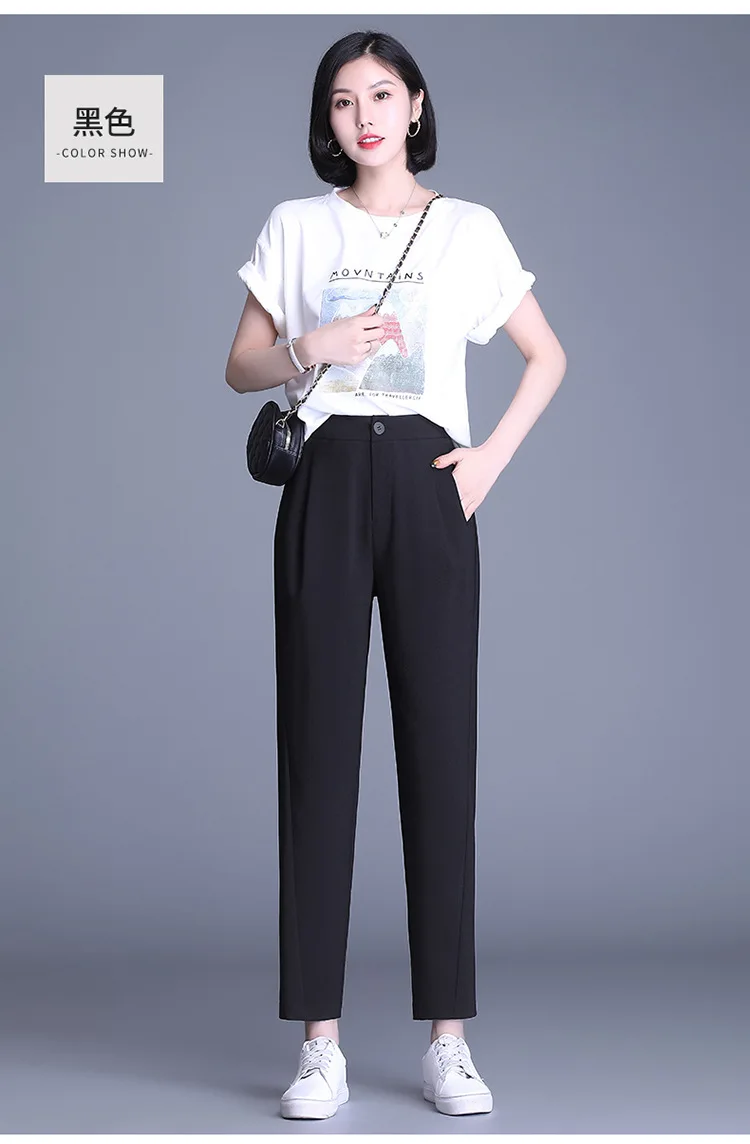 

Suit Pants Women Fashion High Waist Loose Casual Elegant Plus Size Formal Work Trouser Office Lady Black/white Summer 8150