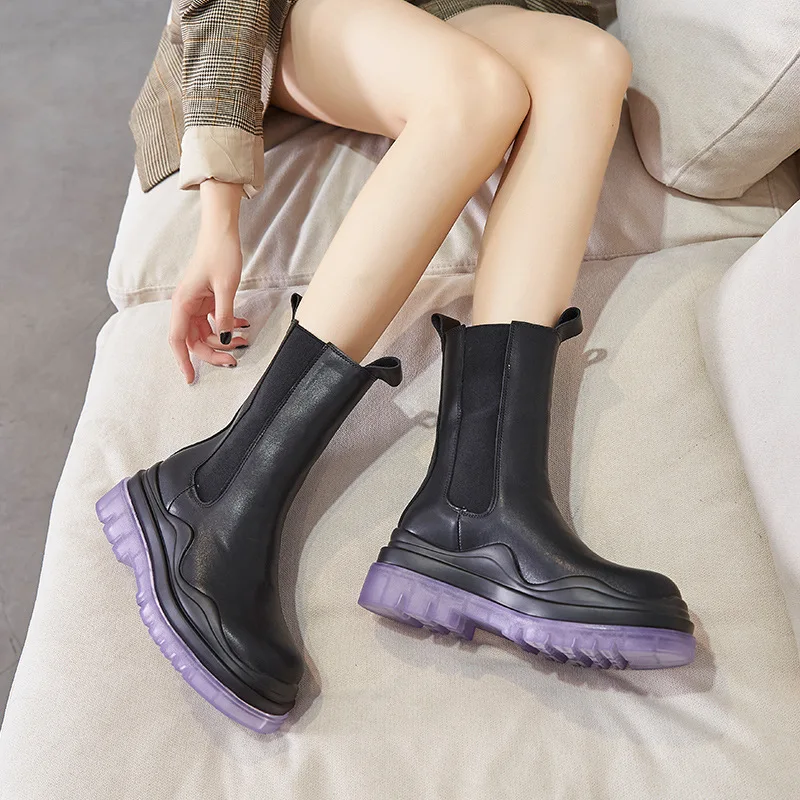 

new thick bottom British fashion autumn fashion boots women's leather 2020 casual chimney boots